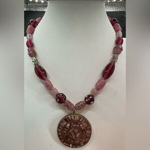AVENUE PINK MOSAIC PENDANT ON LAMP WORK BEAD NECKLACE
